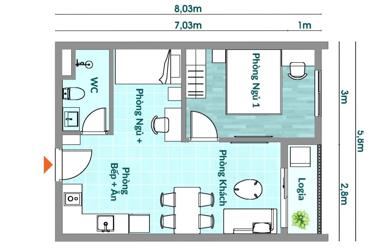layout căn hộ 1pn