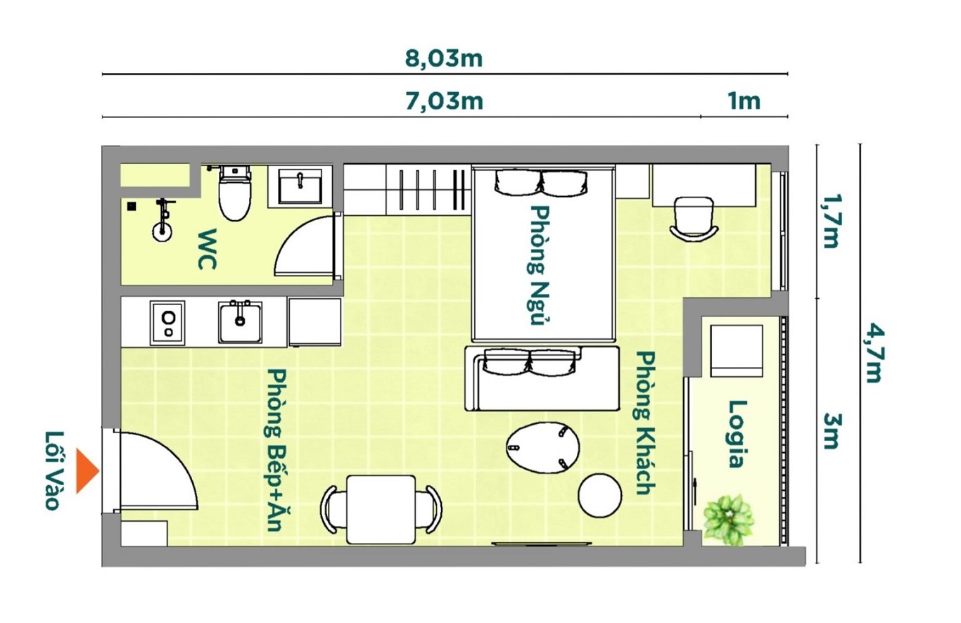 layout căn studio k home avenue
